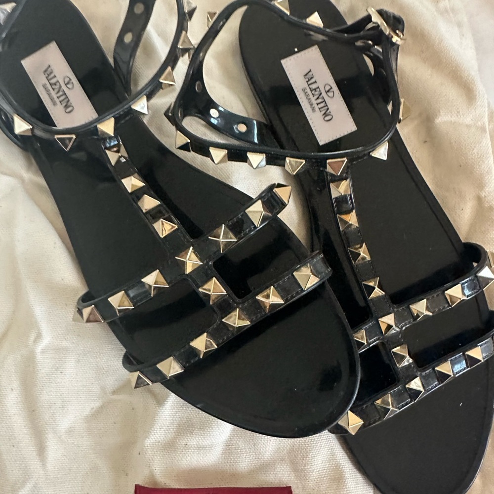 Valentino Black Sandals with Silver Studs